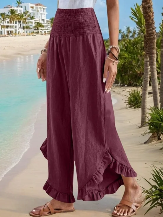 Linen Wide-Leg Ruffle Hem Pants - Picture 2 of 2